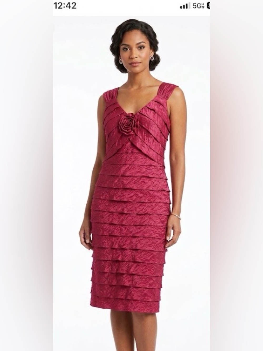 London Times Raspberry Tiered Rosette Midi Dress